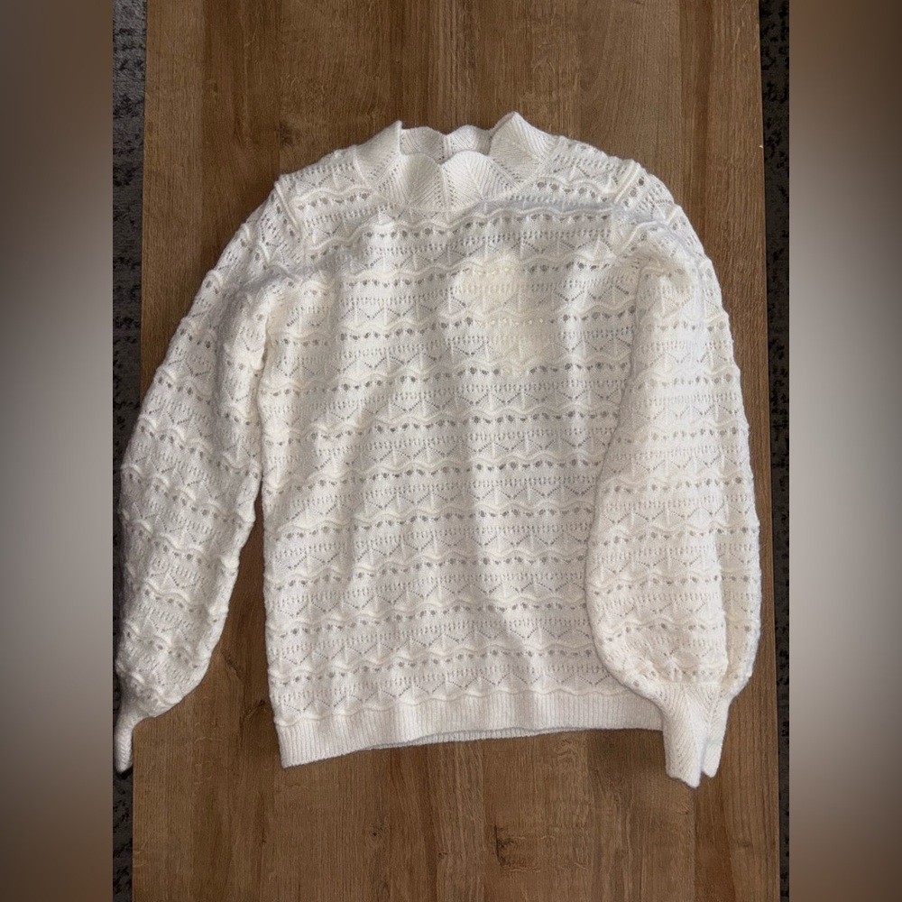 Sézane white open-knit pointelle jumper with scalloped neckline NWT